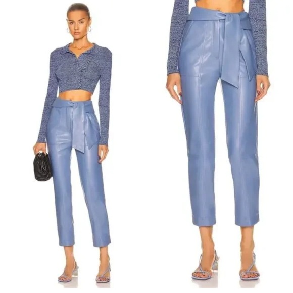 NWT Jonathan Simkhai Tessa Vegan Leather Tie Waist Pant in Thistle